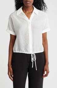 Adrianna Papell Short Sleeve Tie Hem Button-Up Shirt
