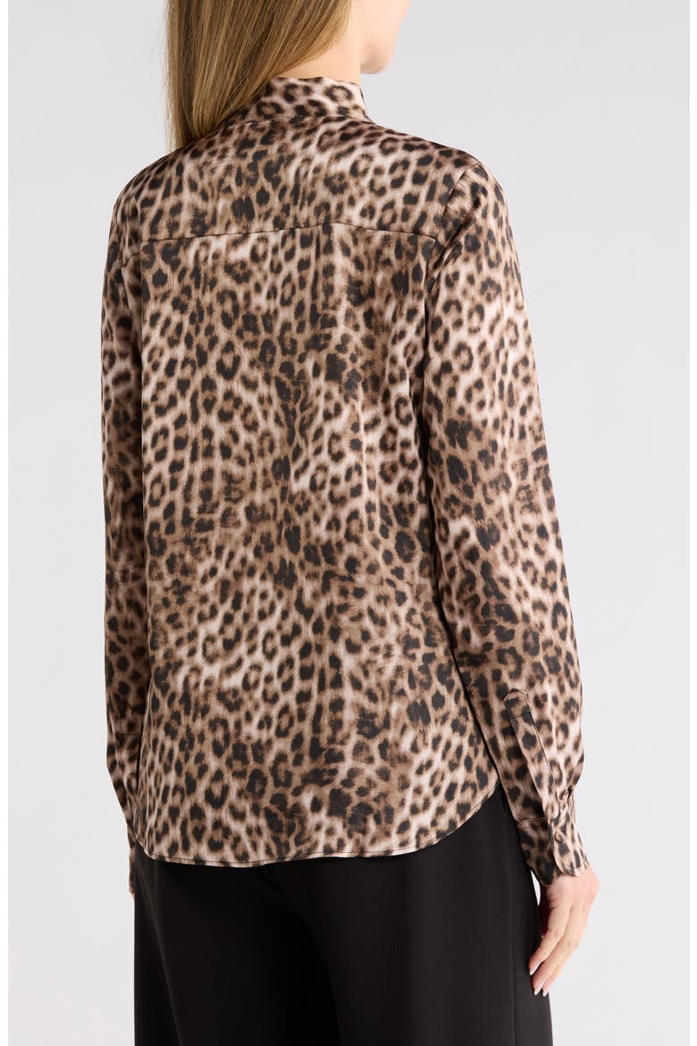 Leopard Print Satin Tie Neck Shirt, Alternate, color, BIRCH/ TRAVERTINE MULTI