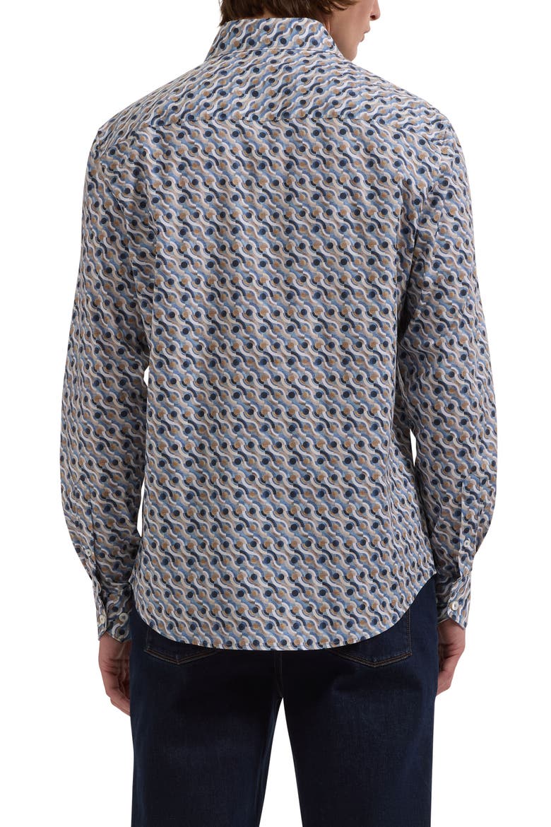 Axel Shaped Fit Geo Print Stretch Cotton Button-Up Shirt, Alternate, color, COBALT