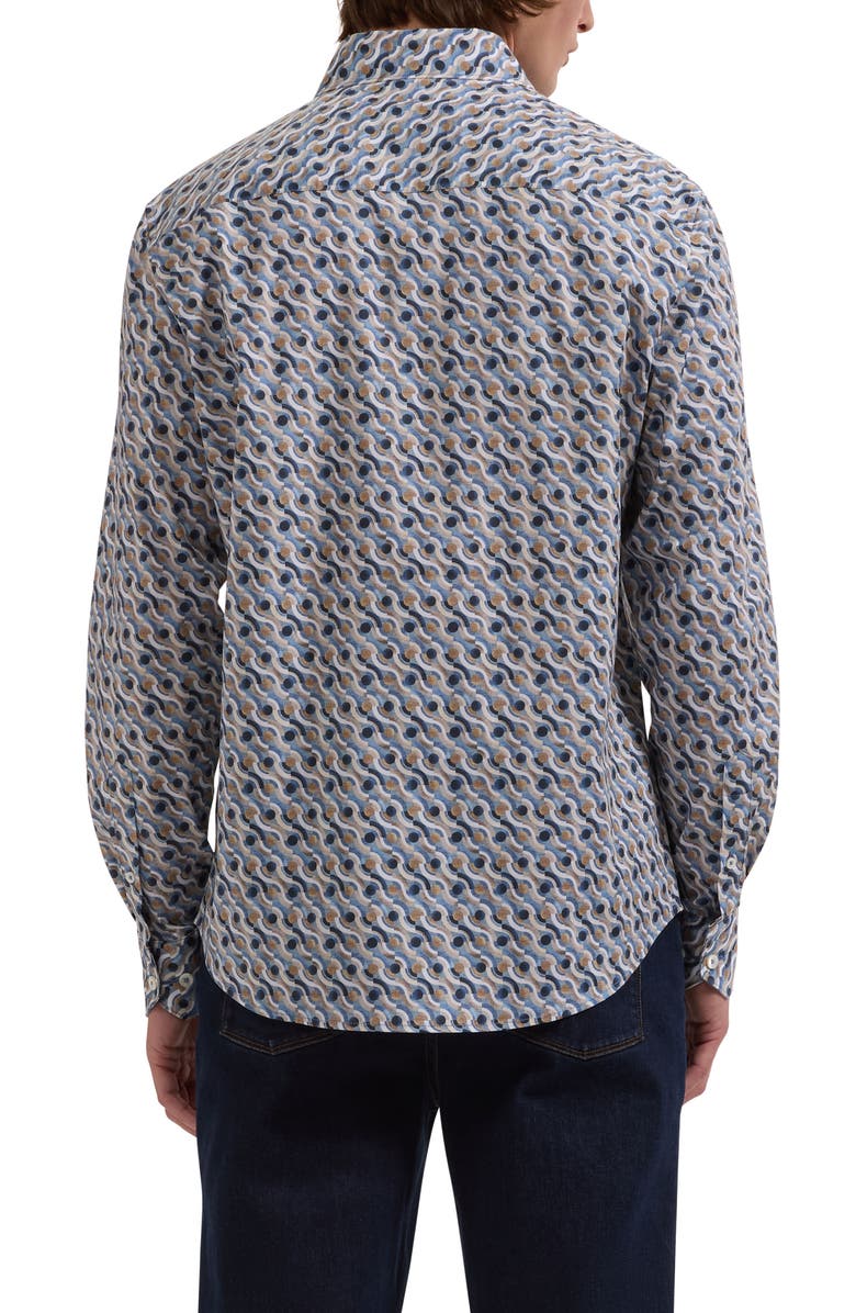 Bugatchi Axel Shaped Fit Geo Print Stretch Cotton Button-Up Shirt, Alternate, color, Cobalt
