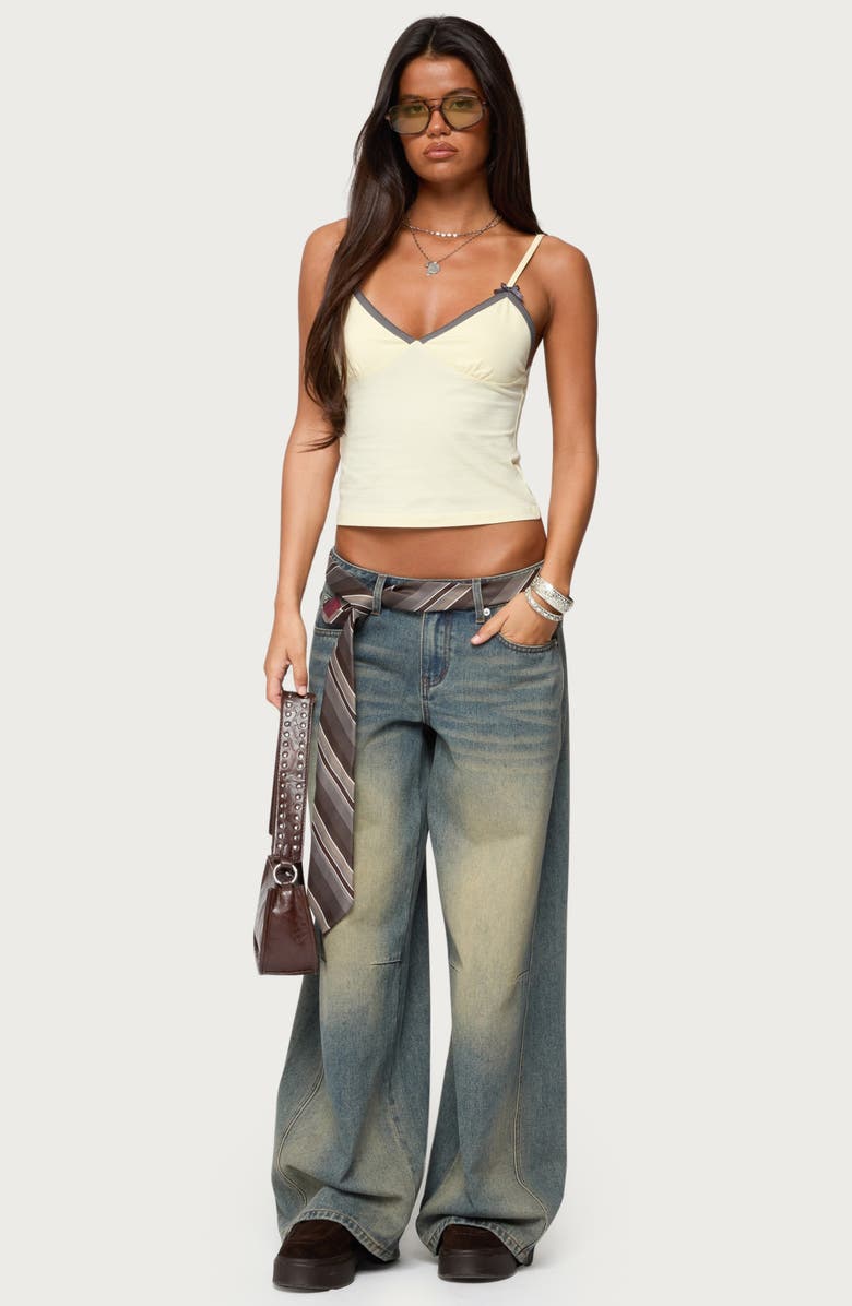 EDIKTED Ruelle Contrast Picot Trim Stretch Cotton Camisole, Alternate, color, Yellow