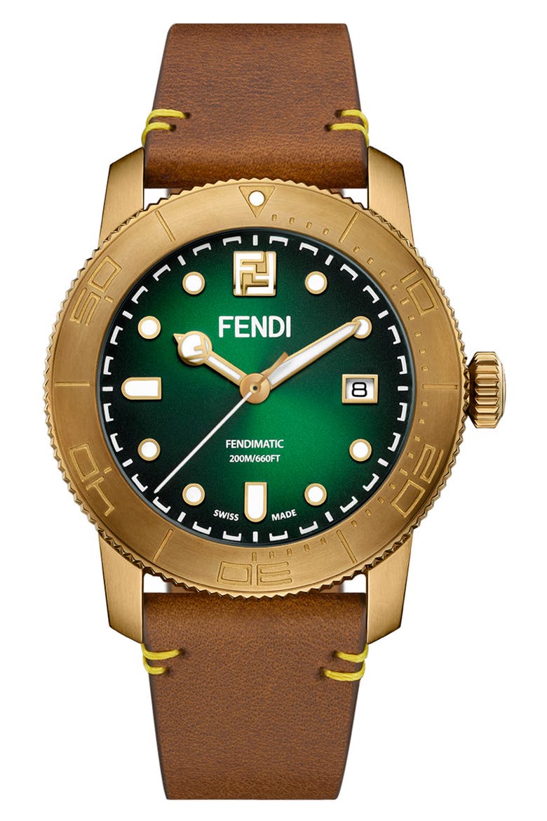 Green Opalin Leather Strap Watch, 42mm, Main, color, BRONZE