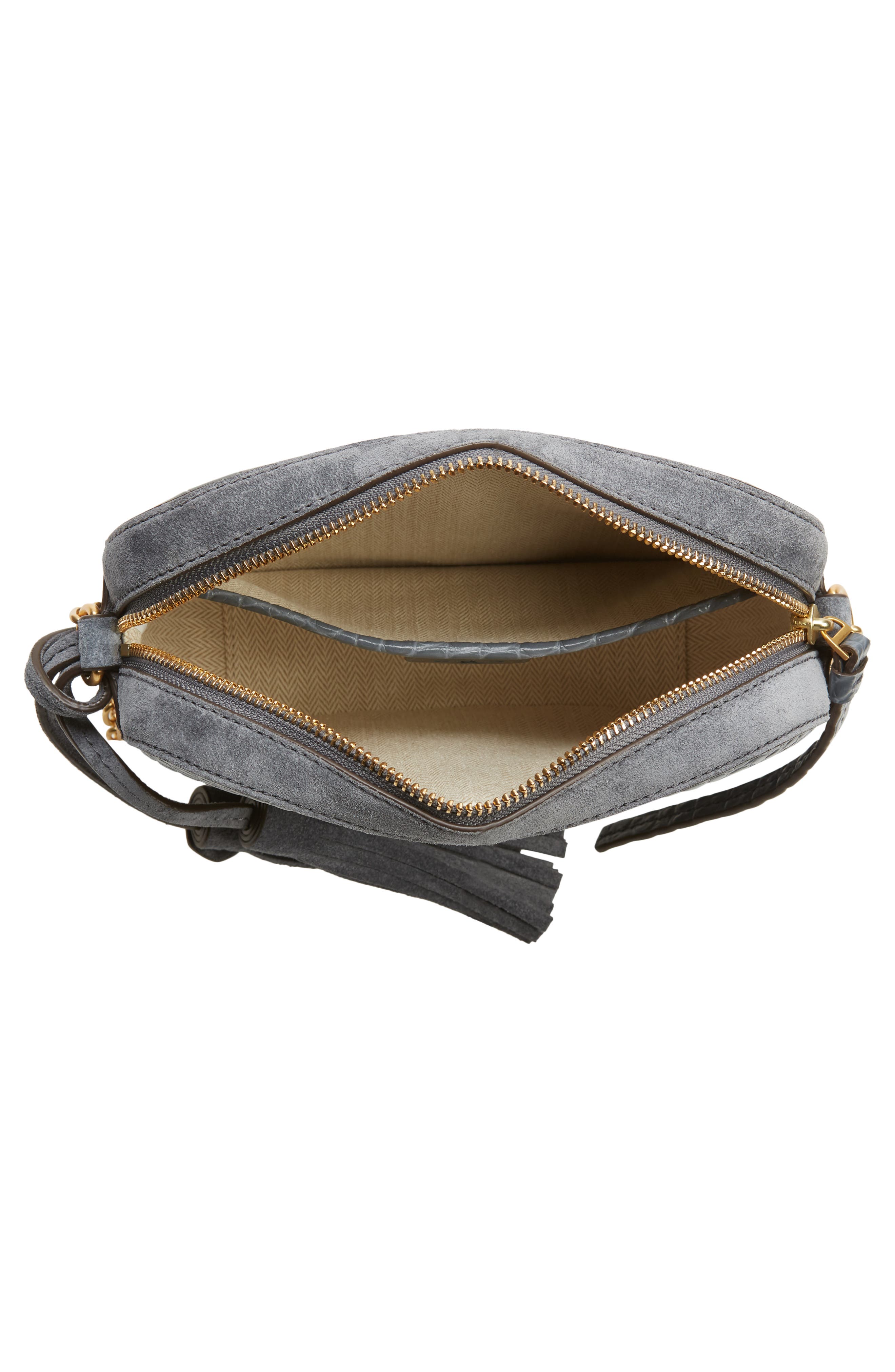 Tory Burch McGraw Croc Embossed Leather Camera Bag, Alternate, color, 