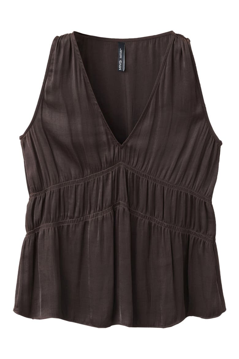 Ruched V-Neck Top, Alternate, color, BROWN