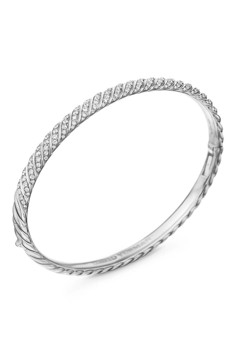 Sculpted Cable Bangle Bracelet with Diamonds, 4.6mm, Alternate, color, 18K WHITE GOLD/ DIAMOND