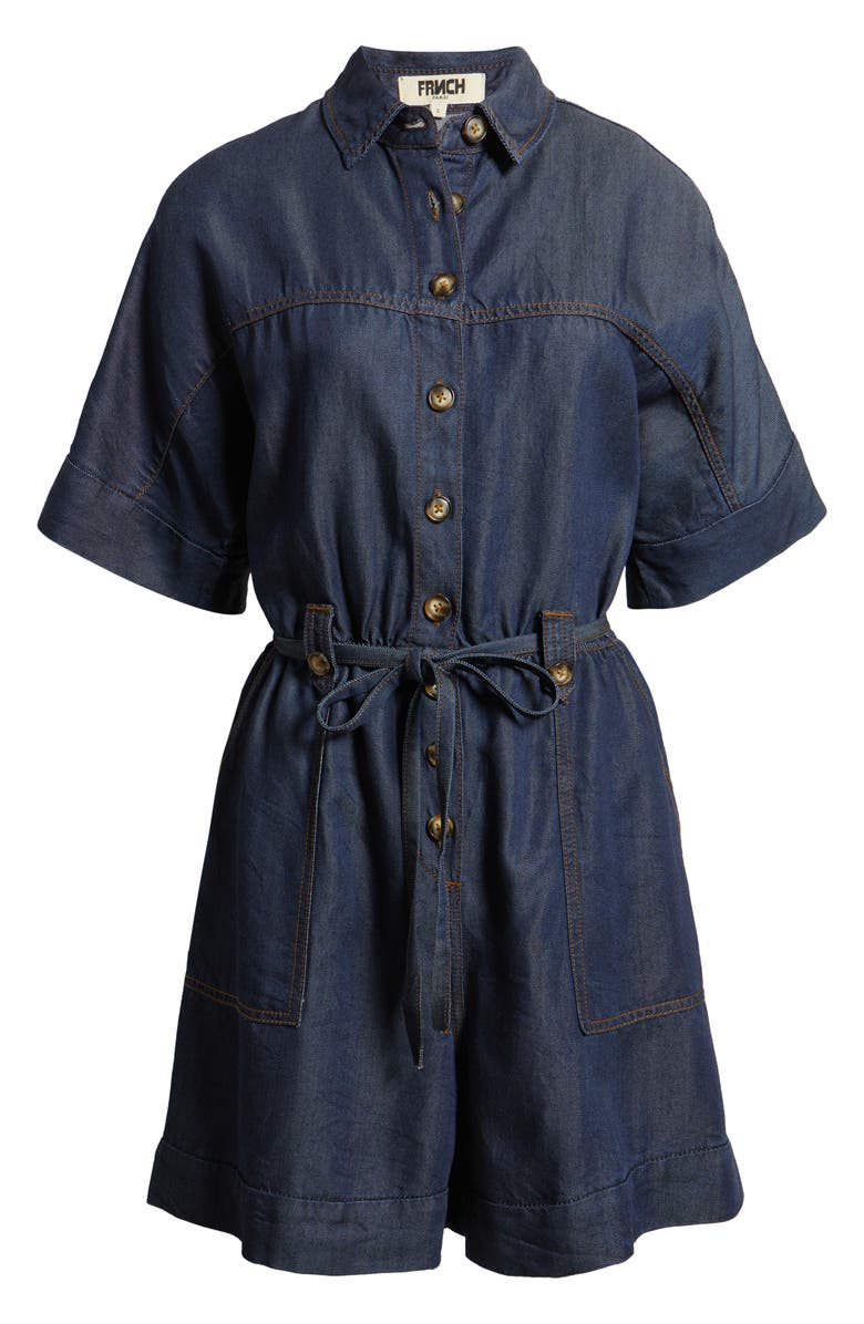 FRNCH Mariselle Denim Romper, Alternate, color, Bleu Jean