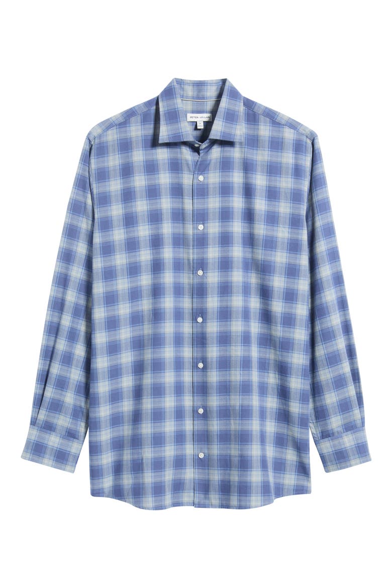 Cannon Plaid Performance Flannel Sport Shirt, Alternate, color, CROWN BLUE