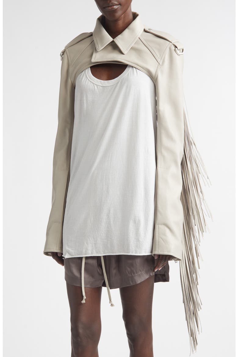Fringe Leather Microbiker Jacket, Main, color, PEARL
