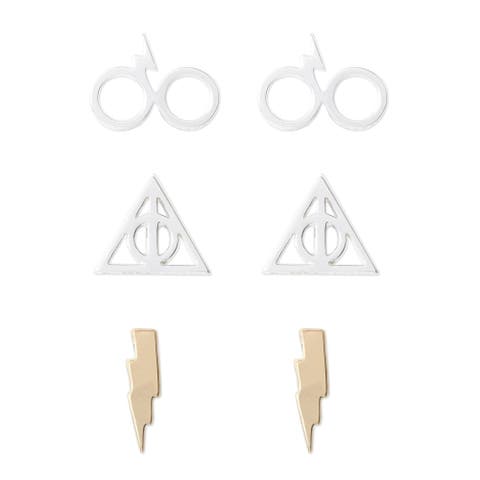 Deathly Hallows and Lightning Bolt Studs Earrings, 3-Pack