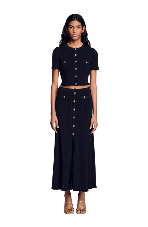 Pointelle knit midi skirt