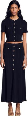 SANDRO Pointelle knit midi skirt