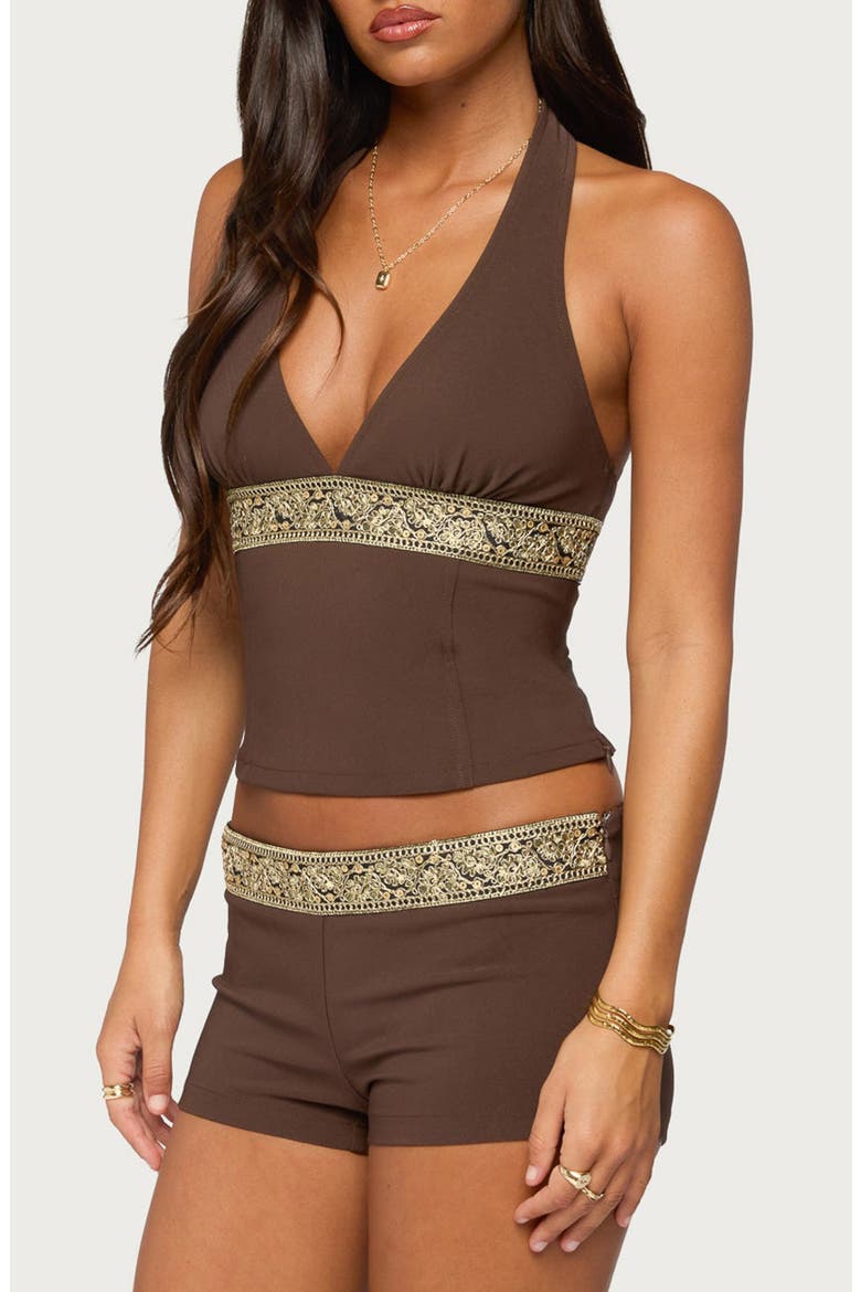 Jasia Sequin Halter Top, Alternate, color, BROWN