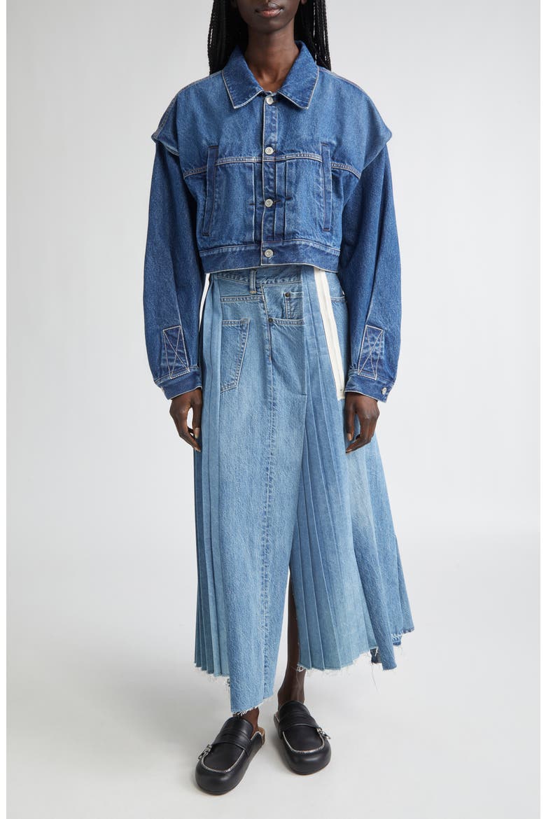 Power Shoulder Denim Crop Jacket, Alternate, color, INDIGO