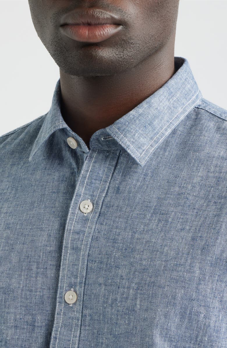 James Campbell Formosa Regular Fit Short Sleeve Cotton & Linen Sport Shirt, Alternate, color, Navy