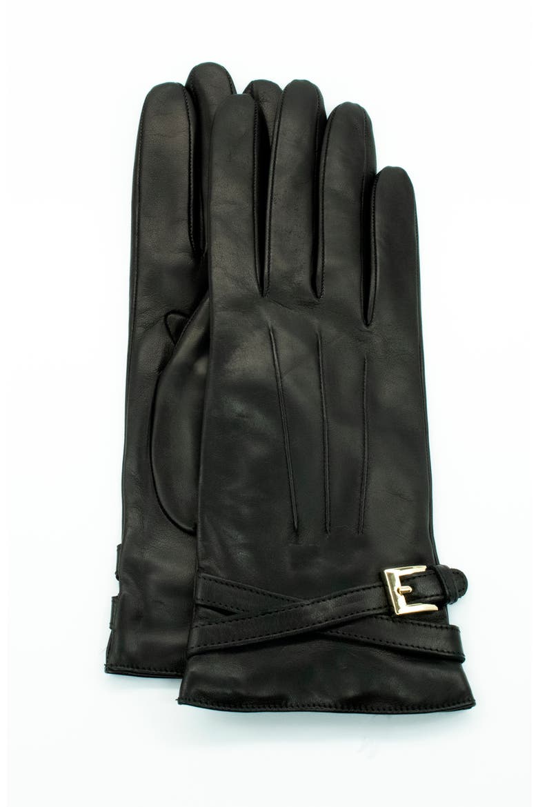 Belted leather gloves, Main, color, BLACK