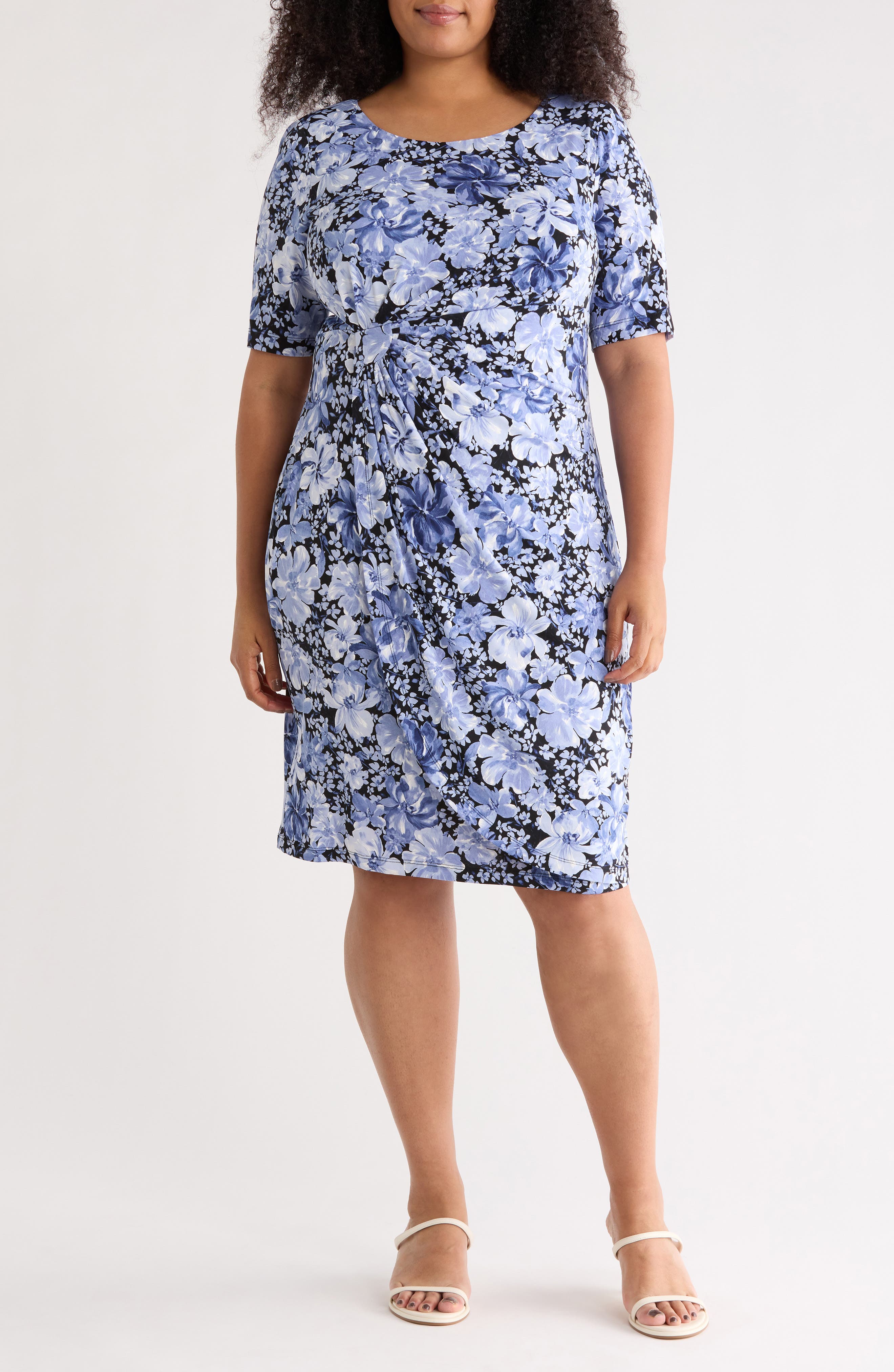 Connected Apparel Floral Gathered Midi Dress