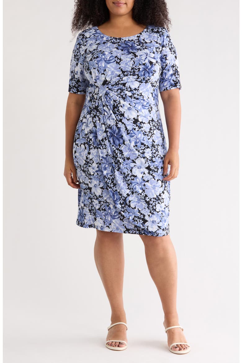 Floral Gathered Midi Dress, Main, color, BLUE