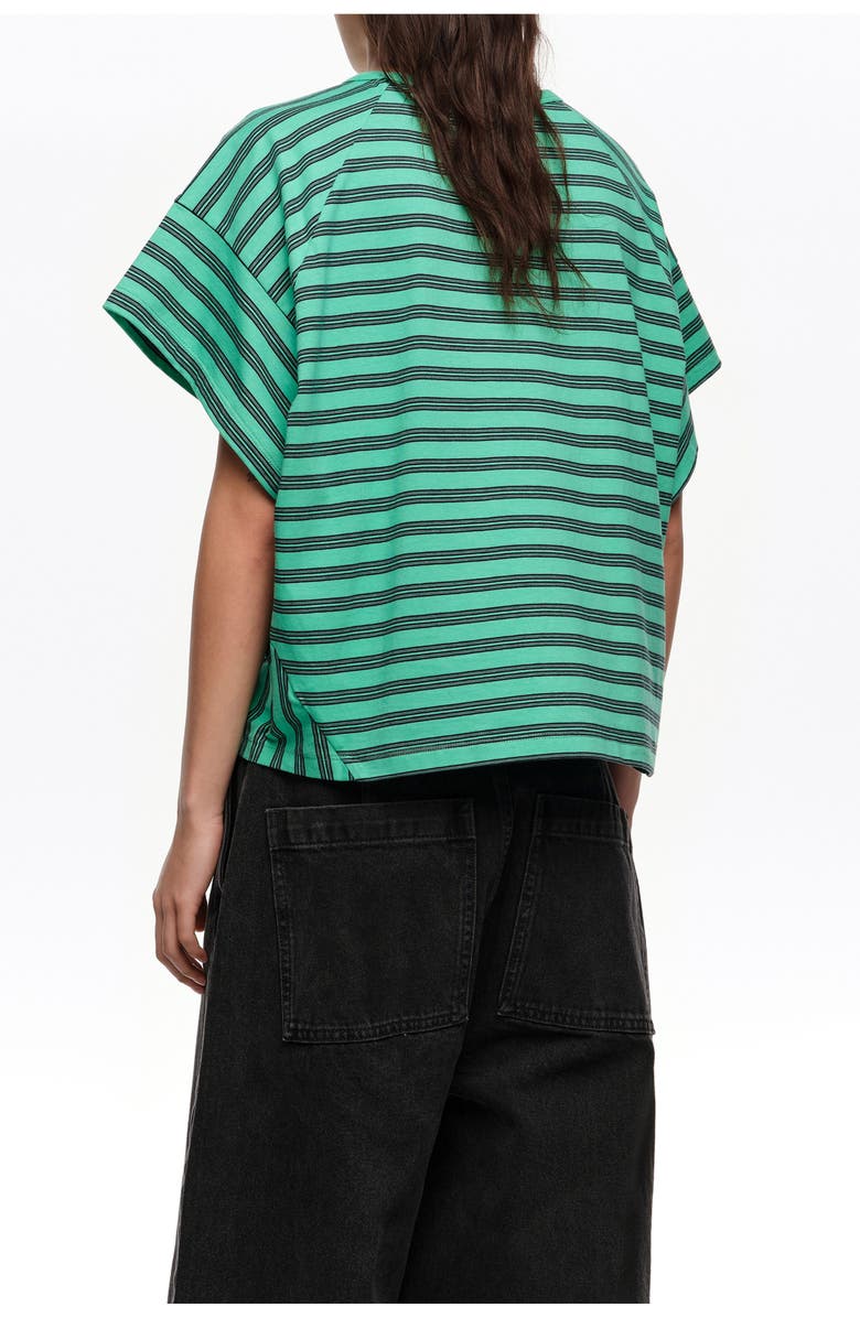 Bimba y Lola Striped Cropped T-shirt With Embroidered Logo, Alternate, color, Green