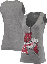 Retro Brand Women's Original Retro Brand Heathered Gray Arkansas Razorbacks Relaxed Henley Tri-Blend V-Neck Logo Tank Top