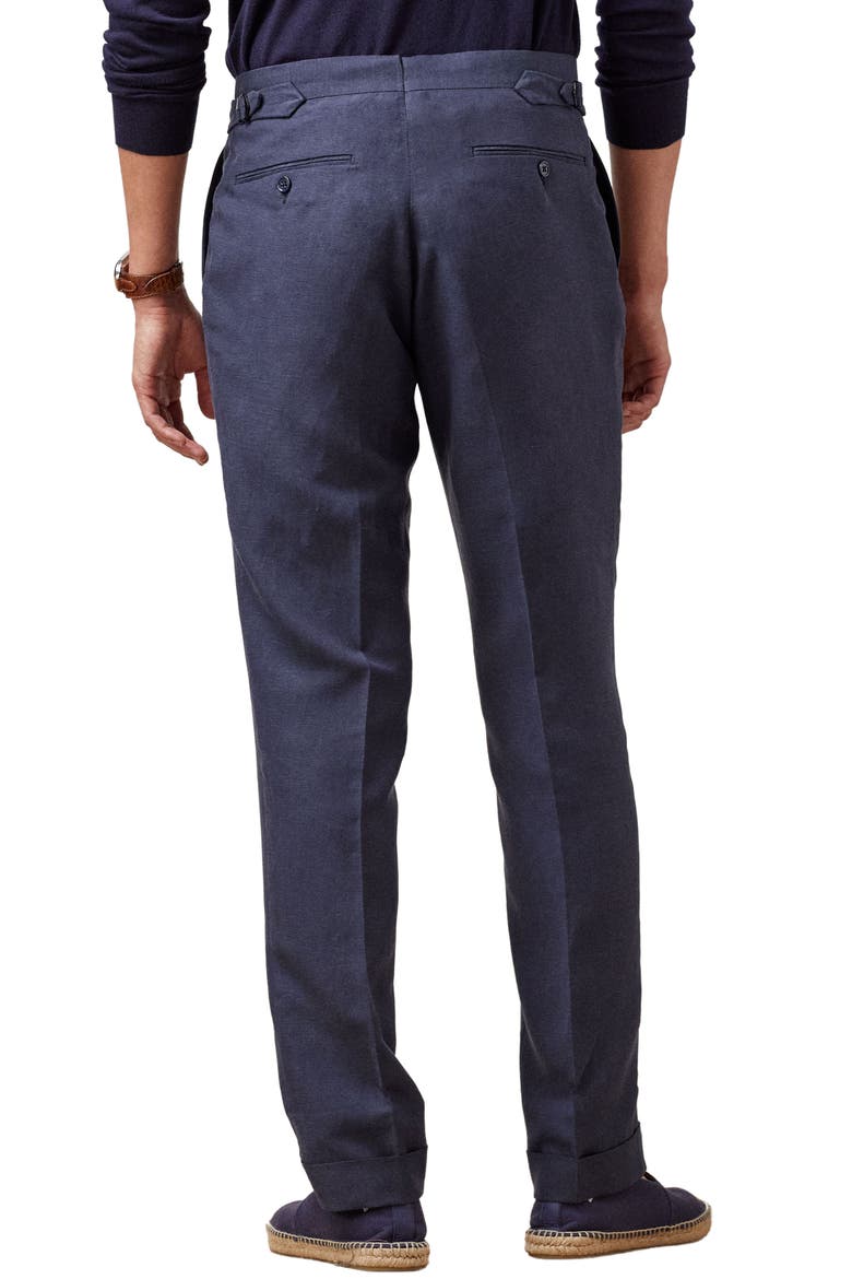 Gregory Flat Front Straight Fit Silk & Linen Pants, Alternate, color, NAVY
