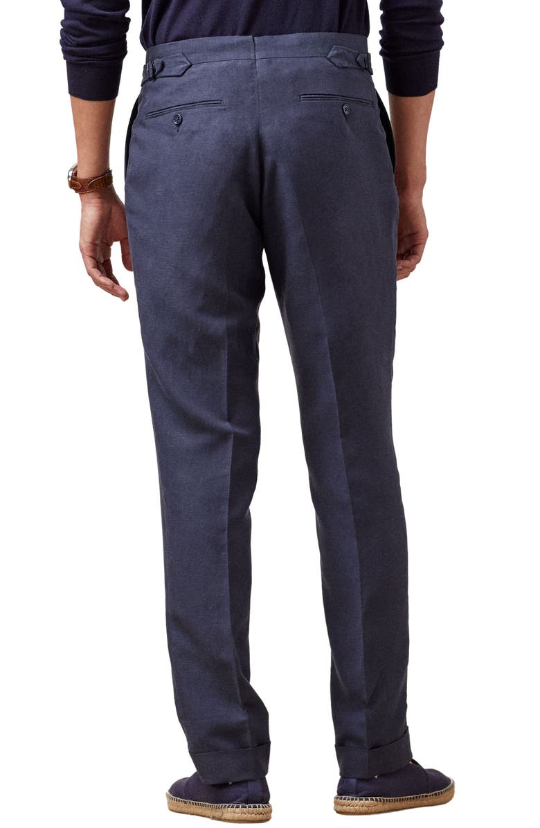 Ralph Lauren Purple Label Gregory Flat Front Straight Fit Silk & Linen Pants, Alternate, color, Navy