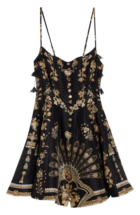 Crystal Embellished Linen & Silk Corset Dress