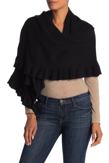 Portolano Ruffle Trim Cashmere Wrap Scarf In Black