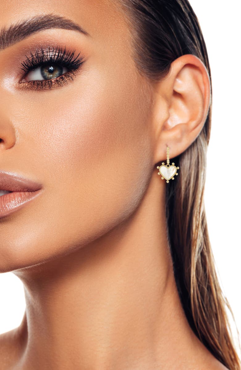 Ember Fine Jewelry 14K Gold Mother of Pearl Heart Drop Earrings, Alternate, color, Gold