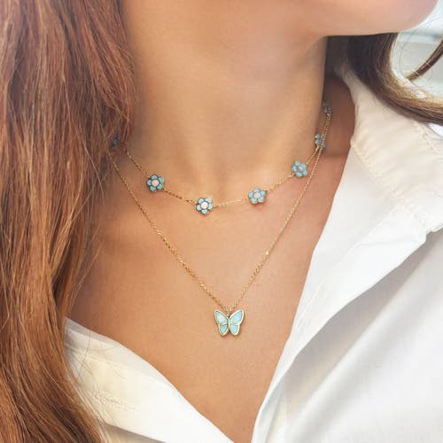 The Lovery Fine Jewelry Turquoise Daisy Necklace In Blue