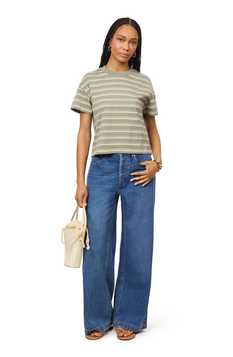 Scotch & Soda Boxy Yarn Dye Stripe T-Shirt, Alternate, color, Vetiver Whitecap Rose