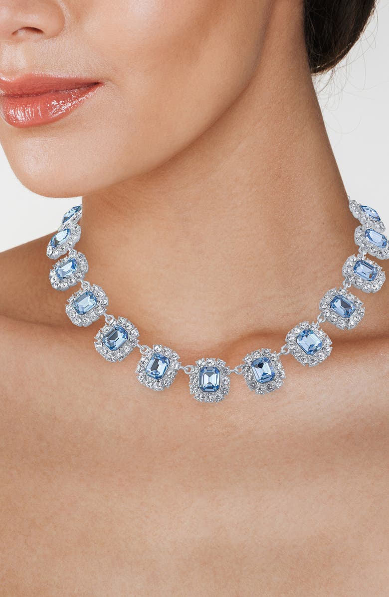 JARDIN Crystal Halo Collar Necklace, Alternate, color, Blue/ Silver