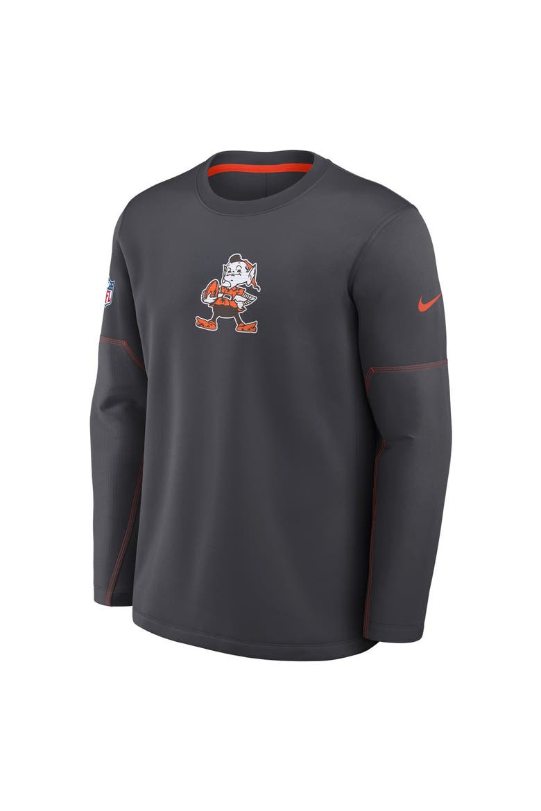 Men's Nike Charcoal Cleveland Browns Sideline Coaches Team Present Midweight Therma-FIT Sweatshirt, Alternate, color, Charcoal