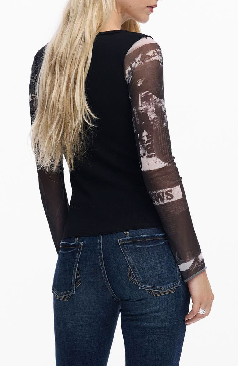 Desigual Mesh Sleeve Crop T-Shirt, Alternate, color, Black