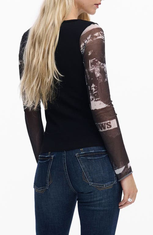 Desigual Mesh Sleeve Crop T-shirt In Black