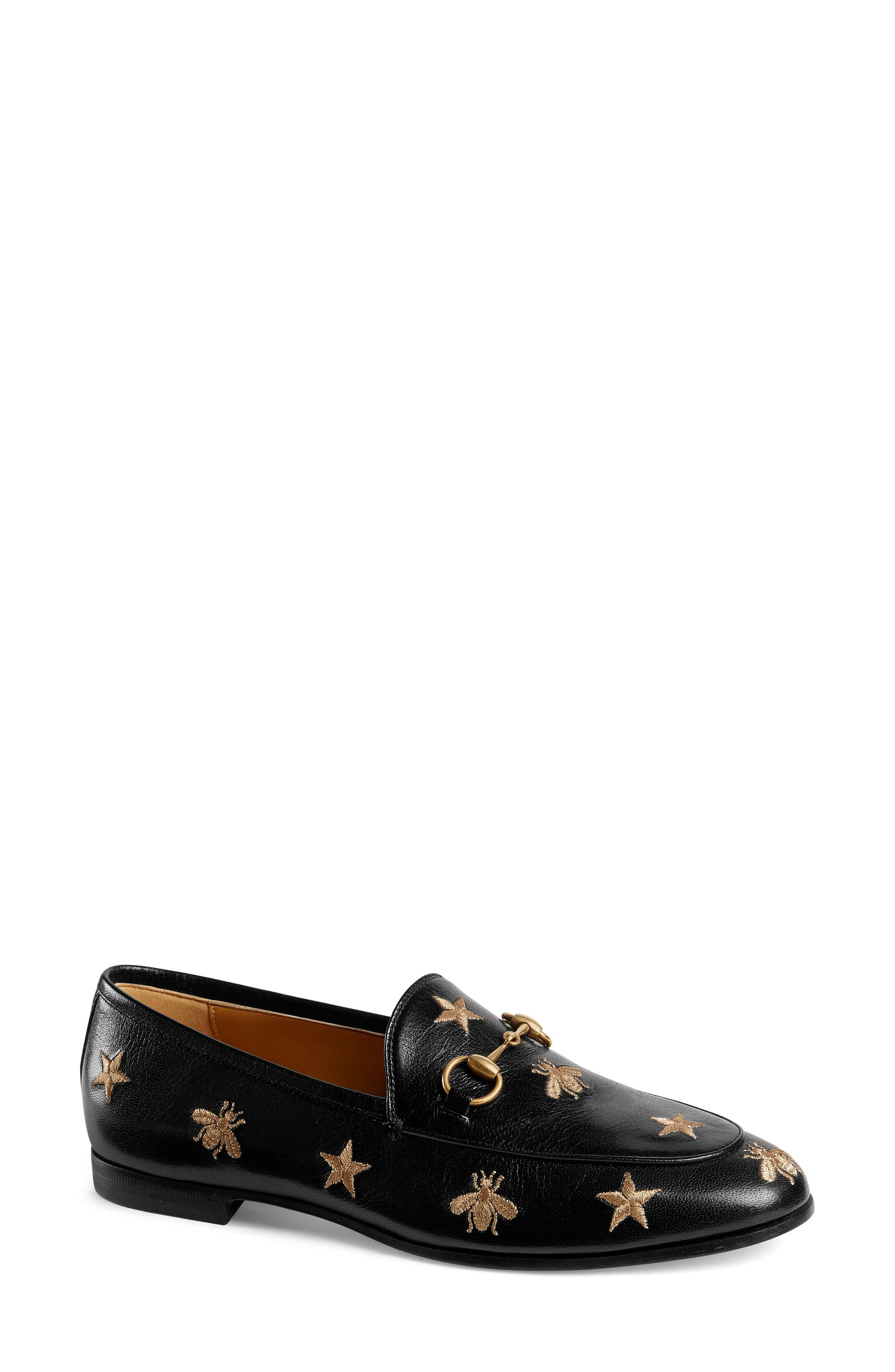 Gucci Jordaan Embroidered Bee Loafer, Main, color, 