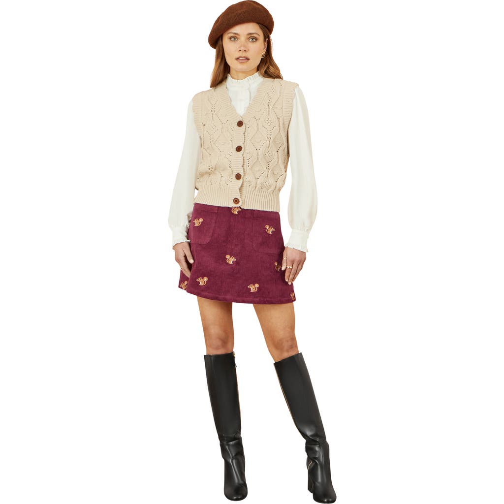 Yumi Corduroy Daisy Mini Skirt In Burgundy