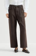 Brunello Cucinelli Dyed denim contemporary square trousers with monili