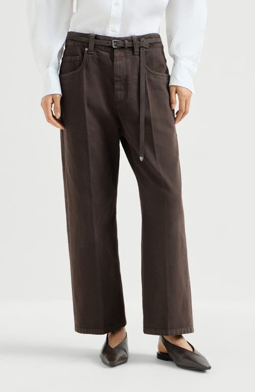 Brunello Cucinelli Dyed denim contemporary square trousers with monili in Pine Cone Brown at Nordstrom, Size 42