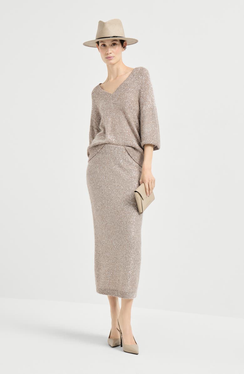 Brunello Cucinelli Dazzling texture skirt, Alternate, color, Beige