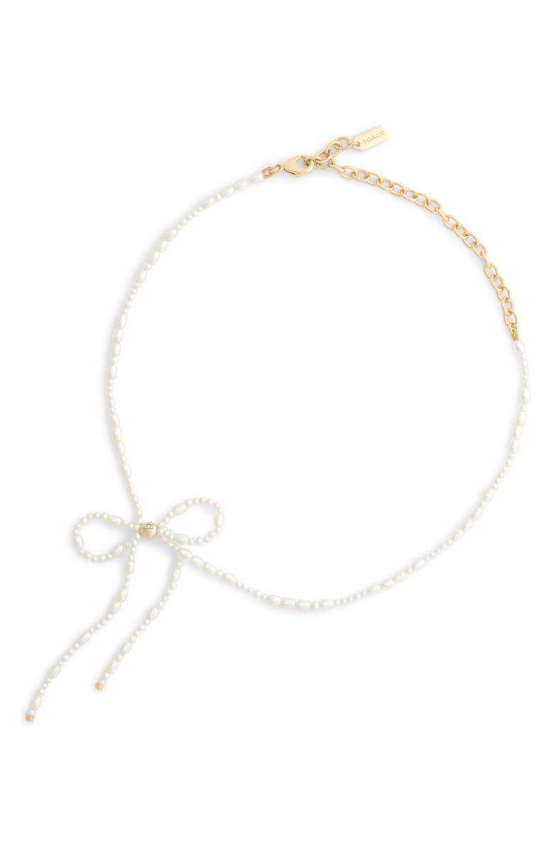 COACH Faux Pearl Bow Choker, Main, color, Pearl/ Gold
