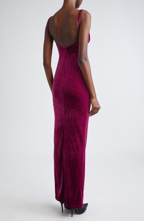 Balenciaga Velvet Backless Column Gown In Burgundy