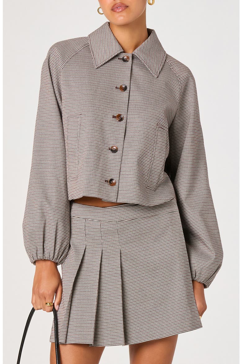 Houndstooth Check Balloon Sleeve Jacket, Main, color, BLACK HOUNDSTOOTH