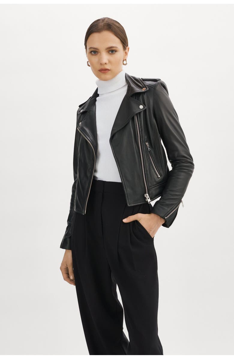 LAMARQUE Donna | Iconic Leather Biker Jacket, Alternate, color, Black