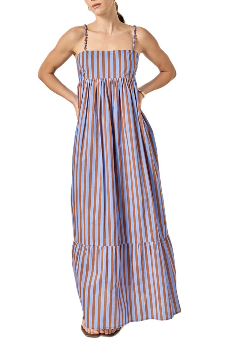 Big Stripe Sleeveless Maxi Dress, Alternate, color, BLUE/ BROWN STRIPE