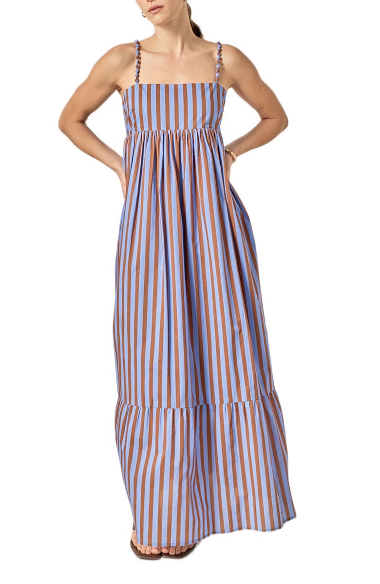 English Factory Big Stripe Sleeveless Maxi Dress, Alternate, color, Blue/ Brown Stripe