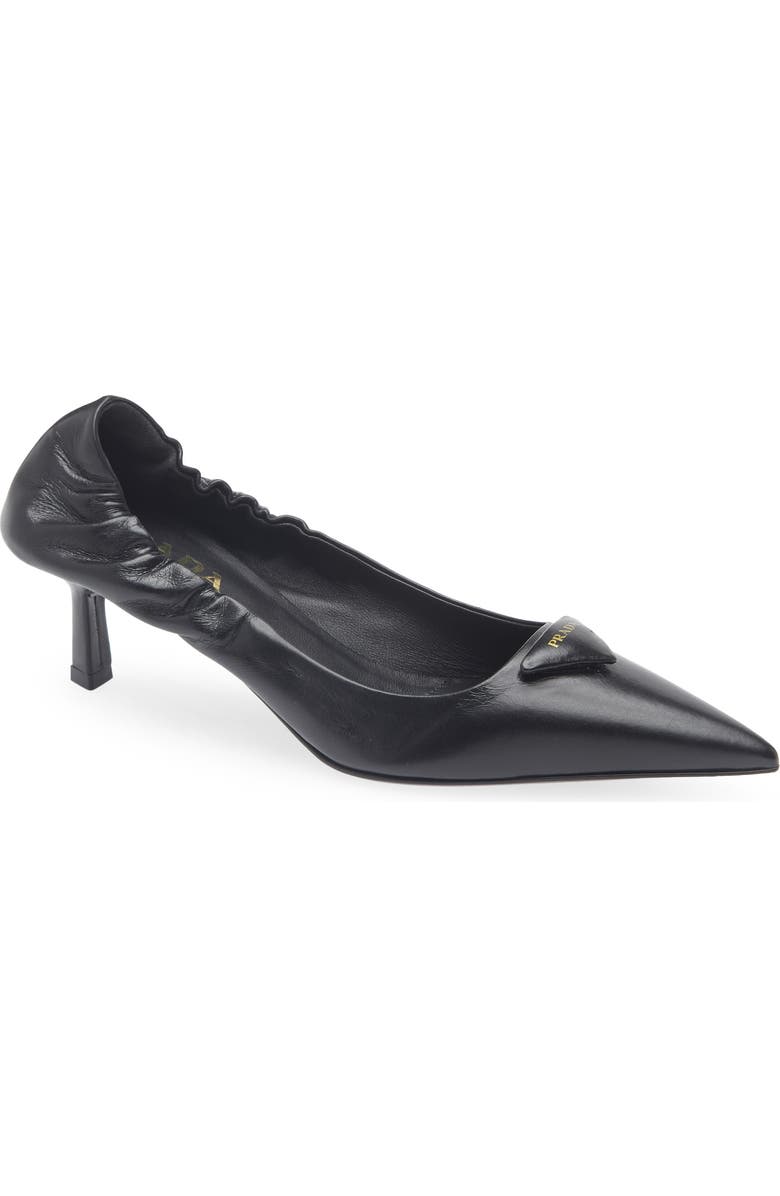 Prada Triangle Logo Pointed Toe Pump, Main, color, Black