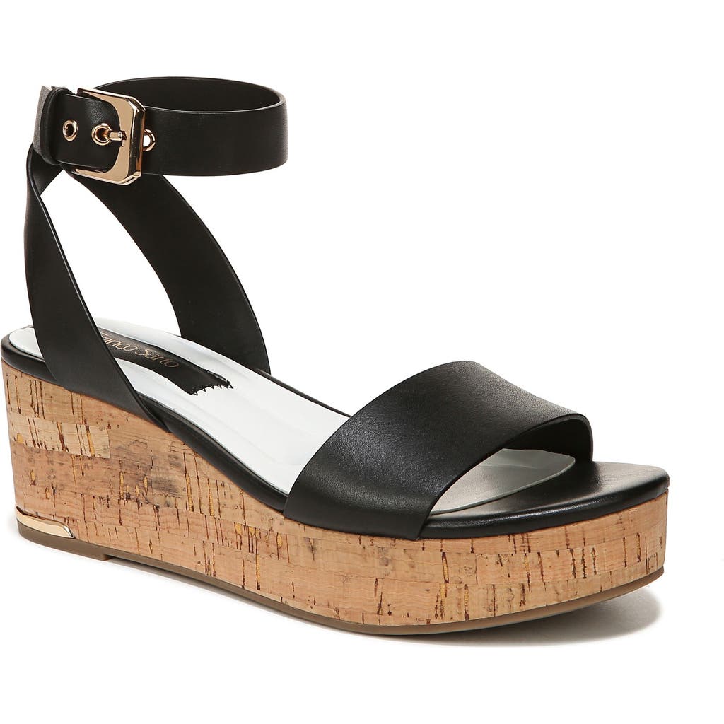 Franco Sarto Presley Womens Leather Ankle Strap Wedge Sandals In Black
