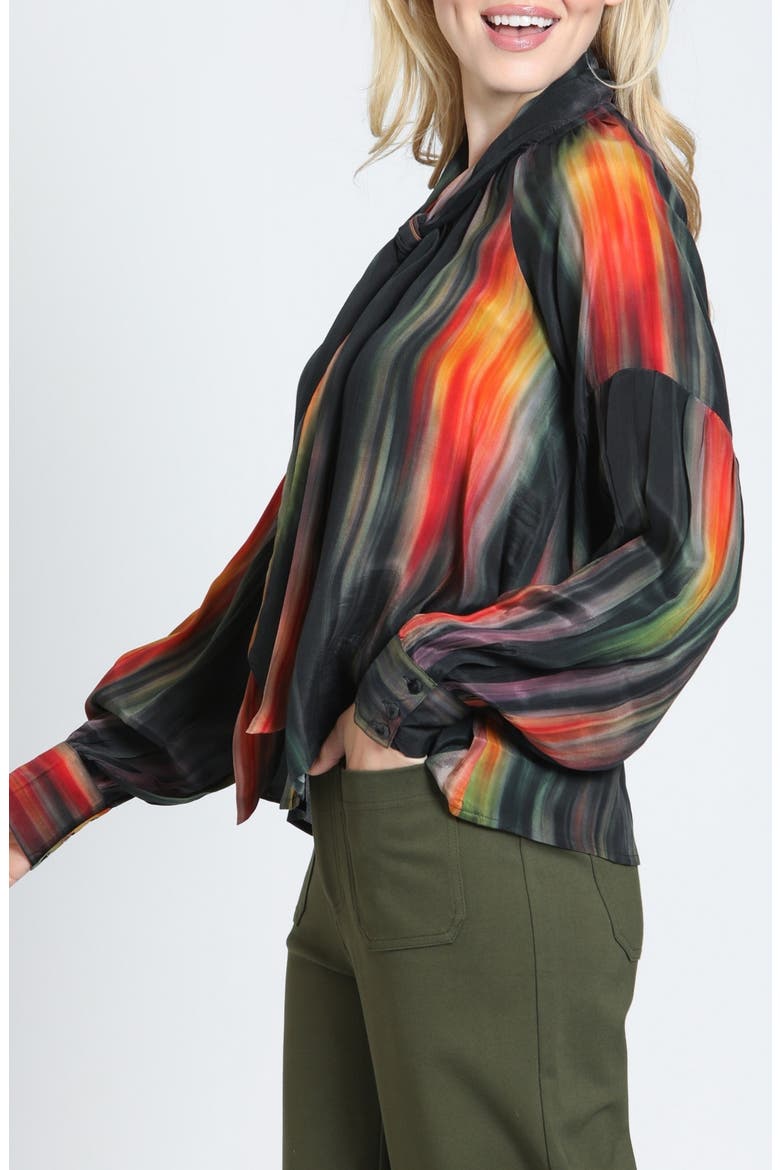 Print Tie Neck Top, Alternate, color, JET/SUNSET MIRAGE MULTI