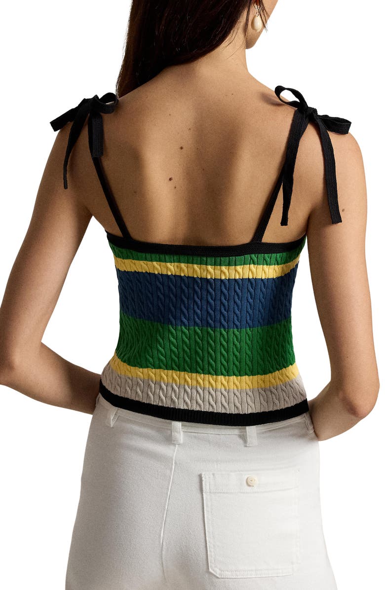 Polo Ralph Lauren Stripe Cotton Blend Cable Sweater Camisole, Alternate, color, Polo Black Multi