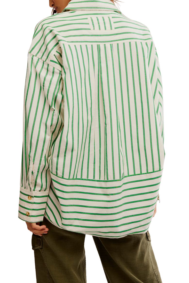 Varsity Vibes Stripe Oversize Cotton Button-Up Shirt, Alternate, color, GREEN COMBO